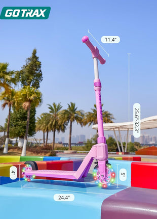 Gotrax K03 Kids Kick Scooter, LED Light, 2 Wheels for Boys & Girls 3+, Gift | Adjustable Handlebar, Easy Assembly, Lightweight, ABEC-7 Bearings, Wide Anti-Slip Deck, Rear Brake, Max Load 110 lbs, Pink