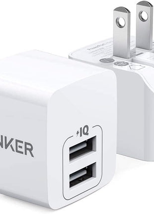 Anker 2-Pack Dual Port 12W USB A Charger Block with Foldable Plug, Charging Box Brick, Cube for iPhone 16 15 14 13 12 Pro Max, Galaxy S22 S21 Note 20