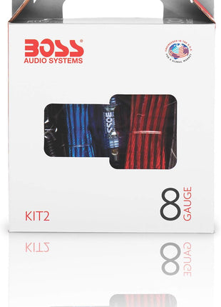 BOSS Audio Systems KIT2 8 Gauge Complete Car Amplifier Installation Wiring Kit with Power Cables, Ground Cables, Turn-On Wire, Speaker Wire, Terminals