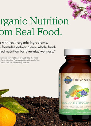 Garden of Life Organics Plant Calcium Supplement, 180ct | Magnesium & Vitamin D3 K2, Made from Whole Foods, Gluten-Free