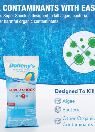 Doheny's Super Pool Shock | Pro-Grade Chlorine Shock, Quick-Dissolving, Fast-Acting 68% Cal-Hypo Granular Pool Shock | 24 x 1lb Bags, Proudly Made in the USA