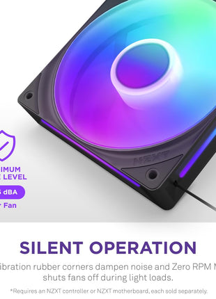 NZXT F420 RGB Core - 420mm Single-Frame RGB Fan Unit - Black | 420mm single-frame unit with three 140mm RGB fans on one cable. Speed and lighting controlled through CAM.