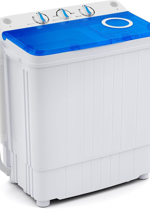 Giantex Portable Washing Machine, 17.6lbs Compact Washer Spinner Combo with Pump Drain, Twin Tub 11lbs Wash & 6.6lbs Spin, Lavadoras Portatiles for Apartment RV Dorm College (White & Blue)