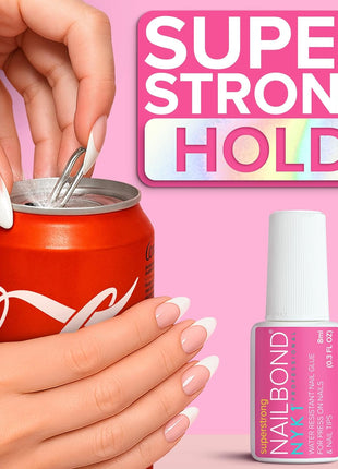 Super Strong Nail Glue for Press On Nails, Nail Tips & Acrylic Nails (8ml) NYK1 NailBond Brush On Glue for Press Ons, Tips & Acrylics - Long Lasting, Maximum Strength, Mess-Free Application