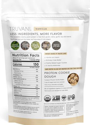 Truvani Vegan Pea Protein Powder | Vanilla | 20g Organic Plant Based Protein | 18 Servings | Keto | Gluten & Dairy Free | Low Carb | No Added Sugar