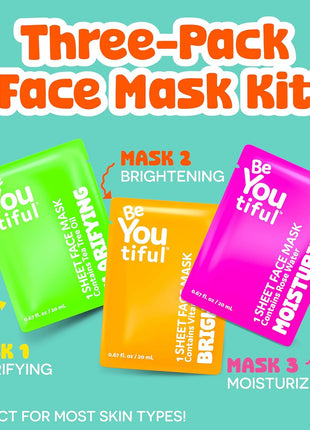 BeYoutiful Hydrating Face Mask Spa Set For Kids and Teens, Skin Care Facial