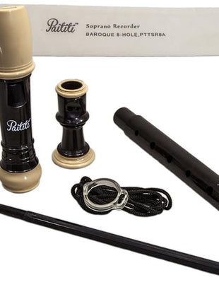 Paititi Soprano Recorder 8-Hole With Cleaning Rod  Carrying Bag, Creamy/Black Color, Key of C