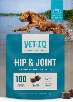 VetIQ Glucosamine Hip & Joint Supplement for Dogs, 180 Soft Chews, Dog Joint Support Supplement with MSM and Krill, Dog Health Supplies Large & Small Breed, Chicken Flavored Chewables