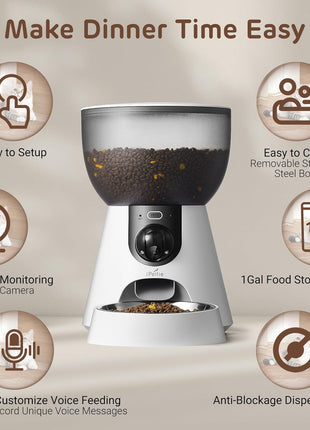 iPettie F4-C Smart Automatic Pet Feeder with 160° Wide-Angle Camera, 5G WiFi Connectivity, 2K HD, Motion & Sound Detection, 2-Way Voice Interaction, Night Vision, Stainless Steel Food Dispenser