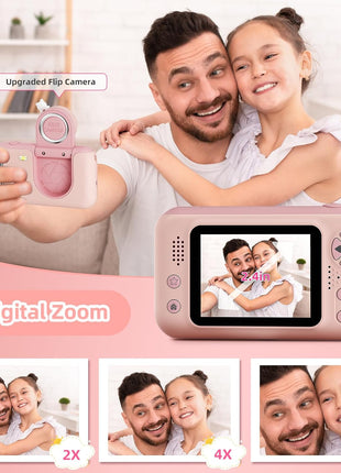 Makolle Kids Camera Toys for Girls 3-12 Year Old, Pink | Children Travel Camera HD Digital Video Camcorder, With Tripod, SD Card Included, Toddler Festival Birthday Gifts