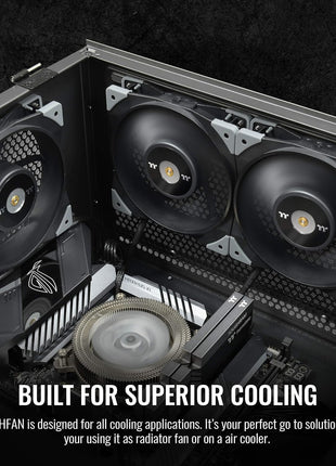 Thermaltake ToughFan 12 High Static Pressure 2000 PWM, Metal-Reinforced Motor Hub, Gen.2 Hydraulic Bearing 120mm Case/Radiator Fan (2 Pack) CL-F082-PL12BL-A Black