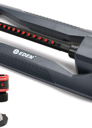 Eden 96213 Essential Turbo Oscillating Water Sprinkler, Covers Up to 3,600 sq. ft., 16 Nozzles, Weighted Base, Adjustable Range, Quick Connect Bundle, Dark Grey, Red, Silver