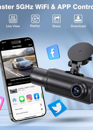 Miden 4K WiFi Dash Cam Front and Rear Inside, Free 64G SD Card, 2160P+1080P+1080P FHD 3 Channel Dash Camera for Cars, Night Vision, 24H Parking Monitor, 360° All Sides Dashcam, G-Sensor, WDR