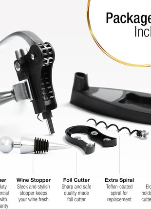 Wine Bottle Opener Corkscrew Set – Luxiluxy [2024 upgraded, does NOT break!] Including Foil Cutter, Bottle Stopper, Opener Stand and Extra Spiral - corkscrews wine opener set- wine opener kit