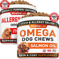 Allergy Relief + Omega 3 Dogs Bundle - Itchy Skin Treatment + Allergy & Itch Relief Skin & Coat Supplement - Omega3 & Pumpkin - Anti Itch Support - 300 ct - Peanut Butter + Salmon Flavor - Made in USA