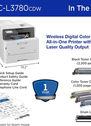 Brother MFC-L3780CDW Wireless Digital Color All-in-One Printer with Laser Quality Output, Single Pass Duplex Copy & Scan | Includes 2 Month Refresh Subscription Trial, Works with Alexa