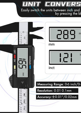 Electronic Digital Calipers, inch and Millimeter Conversion,LCD Screen displays 0-6" Caliper Measuring Tool, Automatic Shutdown, Suitable for DIY/Jewelry Measurement (New150mm Black Plastic)