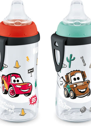 NUK Active Sippy Cup, 10 oz, 2 Pack, Disney's Cars, Lightning McQueen, BPA-Free, Spill-Proof, Transition Cup