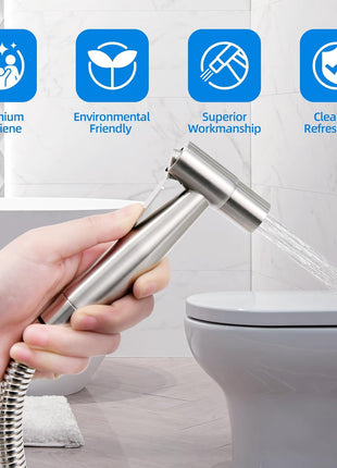 Arofa Handheld Toilet Bidet Sprayer for Toilet-Adjustable Water Pressure Control with Bidet Hose for Feminine Wash, Stainless Steel Brushed Nickel Bidet Faucet Cloth Diaper for Baby Wash