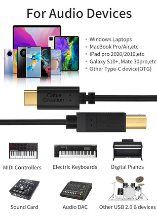 CableCreation USB C to B Printer Cable 3.3FT, Scanner and MIDI Cable for Yamaha Casio Digital Piano, DJ Controller, 1M Black