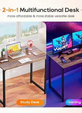 PayLessHere | 32 Inch Computer Desk | Brown | Sturdy Office Desk | Metal Frame, Adjustable Feet | Water-Resistant, Scratchproof Surface | Writing Table for Home Office or Study | Pack of 1