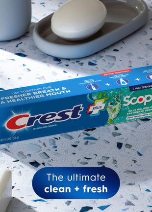 Crest + Scope Whitening Toothpaste - Pack of 3, 5.4 Oz Tubes - Anticavity Fluoride Toothpaste, Fresh Breath, Kills Germs - Tartar Protection, Enamel Protection - Minty Fresh Flavor