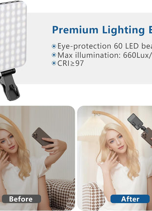 ALTSON 60 LED Portable Selfie Light Video Conference Lighting with Clip & Camera Tripod Adapter Rechargeable 2200mAh CRI 97+, 3 Light Modes for Phone iPhone Webcam Laptop Photo Makeup