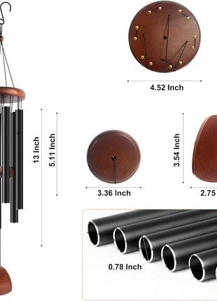 Bursvik 37" Aluminum Wind Chimes for Outside(Black), Patio Zen Decor Gift | Creates Calming Zen Atmosphere, Classic Melodies, Great Gift for Mom, Ideal Outdoor Decoration