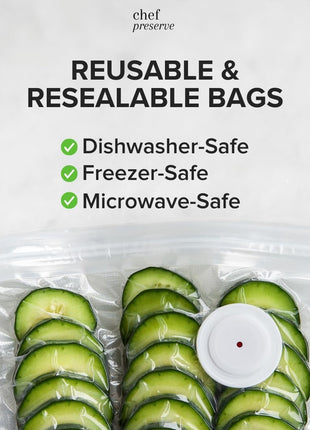 Chef Preserve Compact Vacuum Sealer for Food (Vacuum Sealer Machine + 30 Reusable Vacuum Bags) Powerful Handheld Vacuum Sealer Machine, Seal Meal Saver, Portable Food Sealer