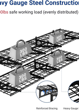 FLEXIMOUNTS 2-Pack 2x6ft Garage Shelving 24-inch-by-72-inch Heavy Duty Wall Mounted Shelves Garage Storage Rack Floating Shelves, 1400lbs Load Capacity, Black, Classic Series