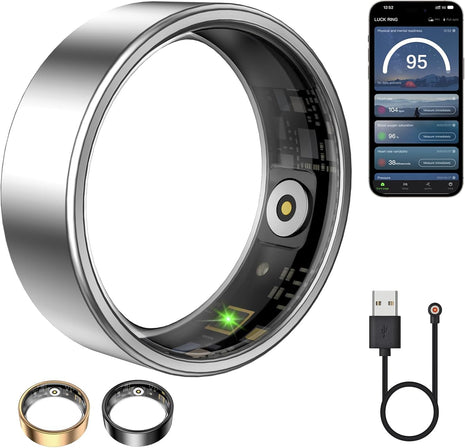 Smart Ring for Women & Men, Fitness Tracker with Heart Rate, Blood Oxygen, Sleep Monitoring, Long-Lasting Battery, IP68 Waterproof, Compatible with Android & iOS (Silver, 7#)