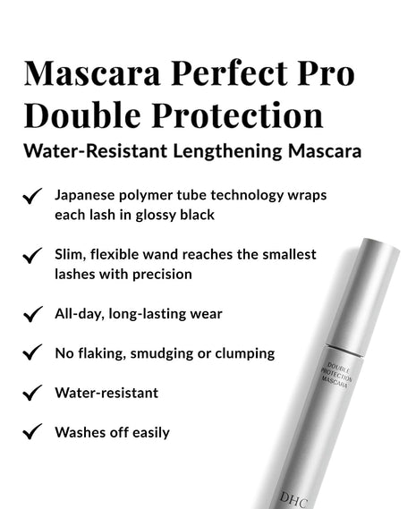DHC Perfect Pro Double Protection Mascara, Tubing Mascara, Water Resistant | Lengthening, Long-Wearing, Smudge-Resistant, Black