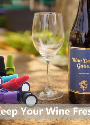 Wine Stoppers Beverage Bottle Sealer Soft Silicone Wine Bottle Stoppers Corks with Grip Top for Keeping Wine Champagne Fresh, 8 Pack