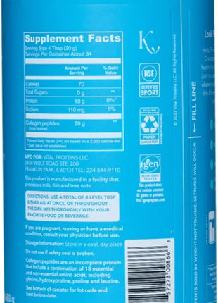 Vital Proteins Natural Whole Nutrition Collagen Peptides - Pasture Raised, Grass Fed, Paleo Friendly, Gluten Free, Single Ingredient - 24 Ounce