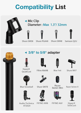 InnoGear Desktop Microphone Stand, Upgraded Adjustable Table Mic Stand with Mic Clip and 5/8 inch Male to 3/8 inch Female Screw for Blue Yeti Snowball Spark & Other Microphone