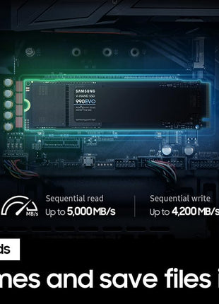 SAMSUNG 990 EVO SSD 2TB, PCIe Gen 4x4, Gen 5x2 M.2 2280 NVMe Internal Solid State Drive, Speeds Up to 5,000MB/s, Upgrade Storage for PC Computer, Laptop, MZ-V9E2T0B/AM, Black