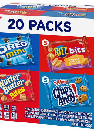 Nabisco Snacks Variety Pack, 4 Flavors, Cookies & Crackers, 20 Snack Packs | OREO Minis, NUTTER BUTTER Bites, CHIPS AHOY! Minis Cookies, and RITZ Bits Cheese Sandwich Crackers, Individually Wrapped