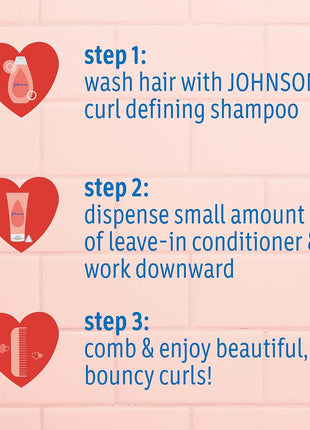 Johnson's Kids Curl Defining Leave-In Conditioner + Shea Butter, Tear-Free, Paraben-, Sulfate- & Dye-Free, Hypoallergenic & Gentle for Toddlers' Haircare, Bath Essentials, 6.8 fl. oz