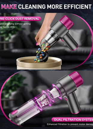 EYYA Handheld Cordless Car Vacuum Cleaner, 4-in-1 Portable Mini Car Vacuum Cleaner, 15000PA High Power & Air Duster with LED Light for Home Office