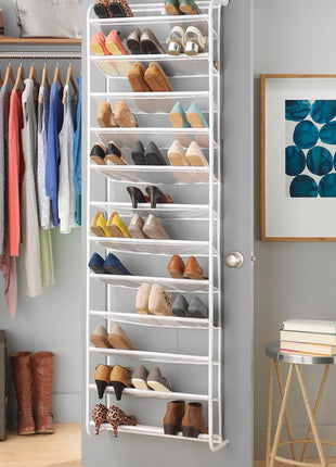 Whitmor Over the Door Shoe Organizer   Holds up to 36 Pairs of Shoes   Metal & Mesh   White