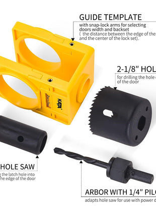 KATA 1-3/8" - 1-3/4" Door Lock Installation Kit for Wood Doors | Door Knob Drilling Kit Fits Standard Wood Doors with Guide Template, Hole Saw for Lockset Installation or Replacement