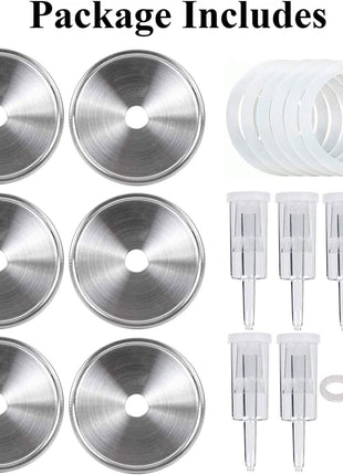 Fermentation Lids, 6 Set Fermentation Kit for Wide Mouth Jars, 6 Stainless Steel Fermenting Lids with 6 Silicone Grommets, 6 Airlocks, 6 Silicone Rings(Jars Not Included)