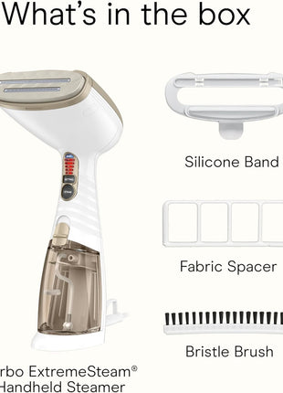 Conair Handheld Garment Steamer for Clothes, Turbo ExtremeSteam 1875W Fabric Steamer, Portable Handheld Design, Strong Penetrating Steam, White/Champagne