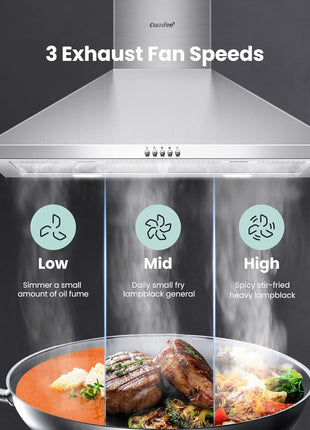 COMFEE' Wall Mount Range Hood 30 Inch, 450 CFM Ducted/Ductless Convertible | Stainless Steel Chimney-Style Vent Hood, 3-Speed Exhaust Fan with 2 LED Lights and 5-Layer Aluminum Permanent Filters