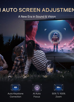 3-in-1 Outdoor Projector 4K Supported, AURZEN BOOM 3 Smart Projector with WiFi and Bluetooth, 3D DoIby Audio & 36W Speakers, Auto Focus & Keystone, Built in NetfIix App 500 ANSI Home proyector, Gold