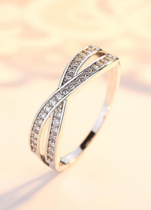 925 Sterling Silver CZ Ring, Creative Criss Cross Design X Ring for Women, Simulated Diamond Cubic Zirconia Ring Jewelry-Making-Patterns 7