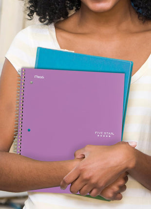 Five Star Spiral Notebook  Study App, 4 Pack, 1 Subject, College Ruled Paper, 8-1/2 inch x 11 inch, 100 Sheets, Fights Ink Bleed, Water Resistant Cover, Amethyst Purple, Raspberry Pink, White and Seaglass Green (820337-ECM)