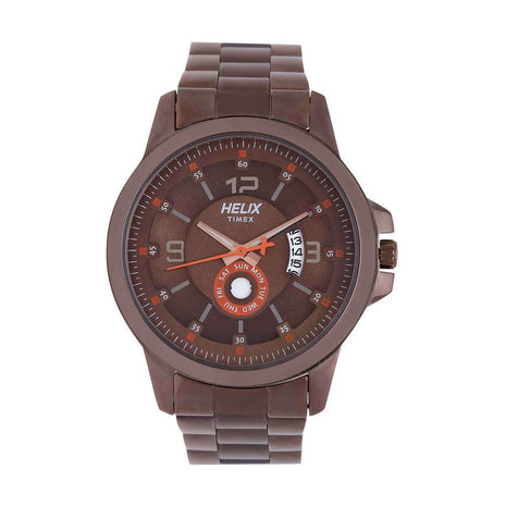 Helix by Timex Analog Watch for Man with Brown Round Dial & Brown Stainless Steel Bracelet Band Water Resistant Men's Wrist Watches - TW023HG22