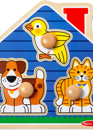 Melissa & Doug Pet Animals Jumbo Knob Puzzle, Wooden Peg Puzzle for Toddlers, Educational Toy for Shape Recognition and Fine Motor Skills, Ages 1+