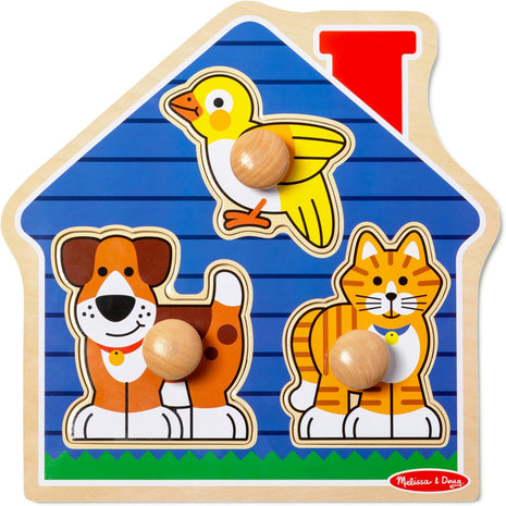 Melissa & Doug Pet Animals Jumbo Knob Puzzle, Wooden Peg Puzzle for Toddlers, Educational Toy for Shape Recognition and Fine Motor Skills, Ages 1+